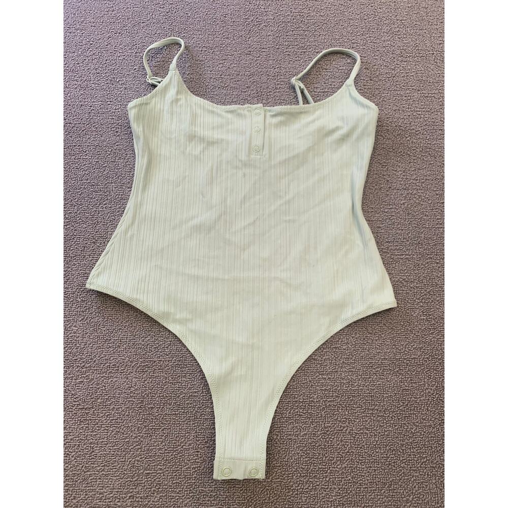 Onia Ribbed Scoop-Neck Bodysuit in Light Sage